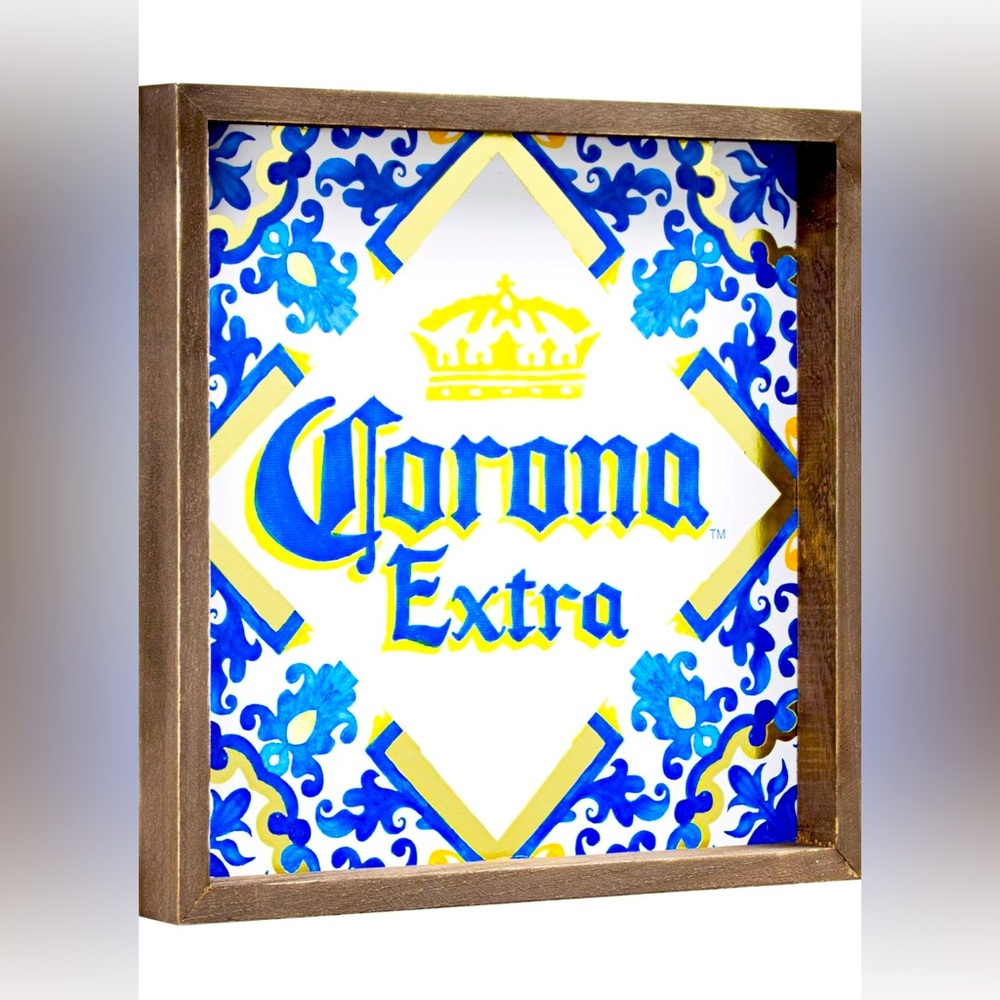 Corona Extra Beer Framed Art Print Sign Shiny Foil Accents Home Bar Man Cave NEW